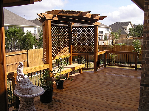 Stained Cedar Deck and Pergola with Seating Area