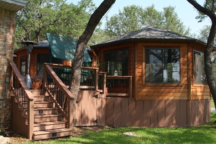 Twin Cedar Gazebos with Composite Decking and Stairway 