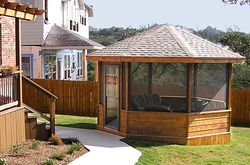 Cedar Enclosure with Glass Storm Door