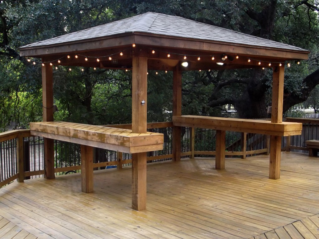 Cedar Gazebo with Bar Tops and Lighting