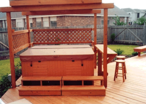 Redwood Arbor on Treated Lumber Spa Deck 