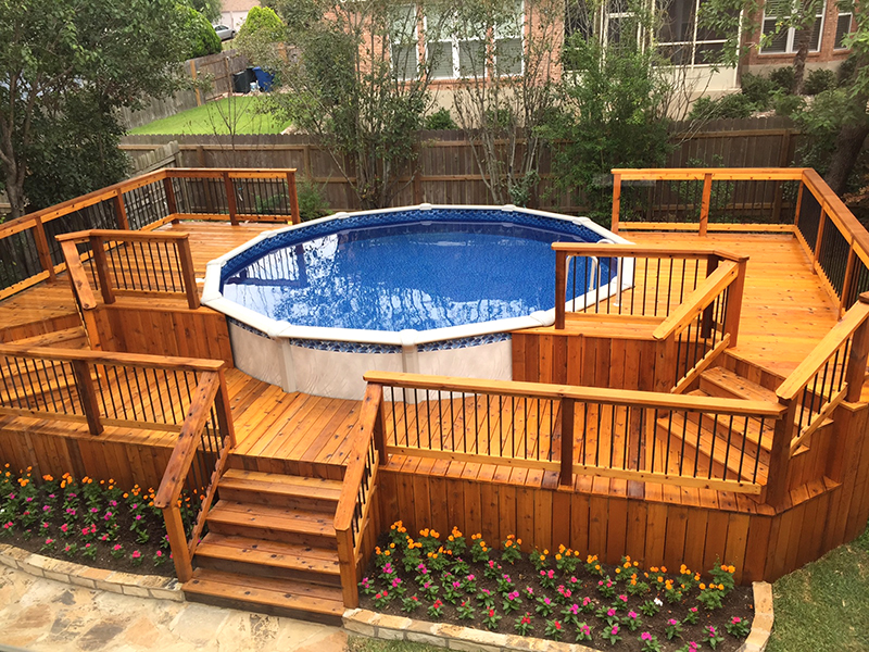 Multi-Level Cedar Pool Surround Deck Top View